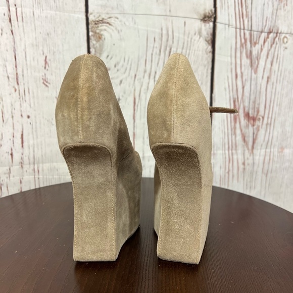 JEFFREY CAMPBELL NIGHT WALK Women's Tan Suede heelless Platform Shoessize 7 GUC - Picture 10 of 11